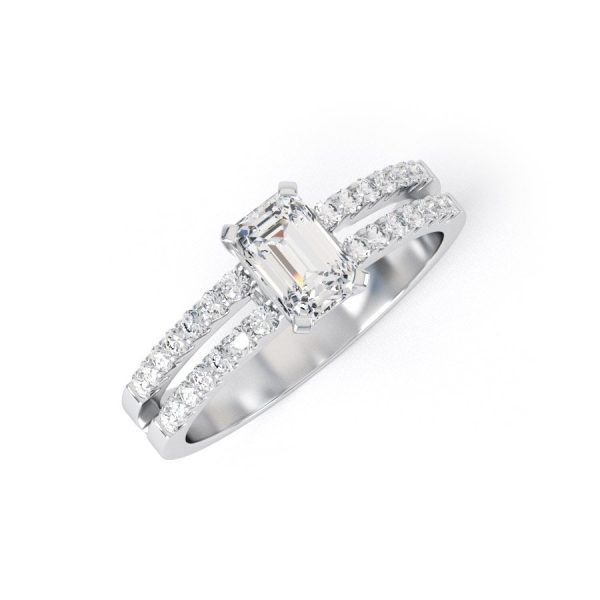 Eng - HARLEY | Emerald Cut With Double row Shoulder set Ring