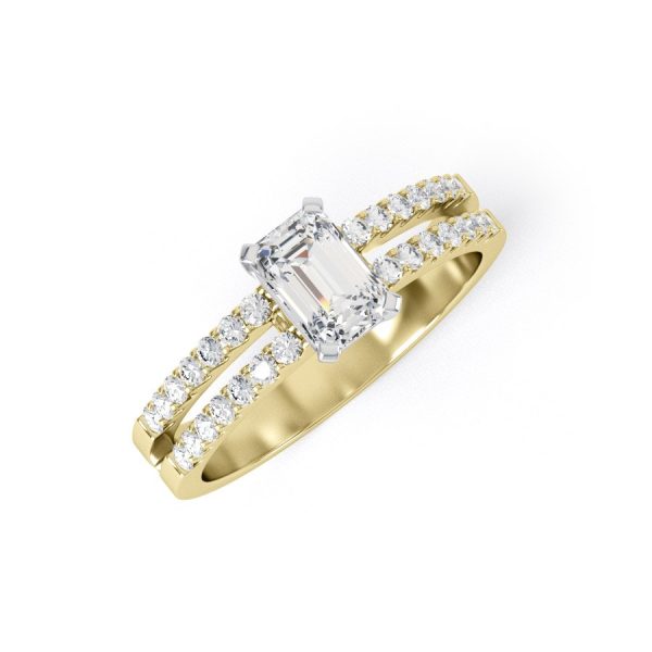 Eng - HARLEY | Emerald Cut With Double row Shoulder set Ring - Image 5