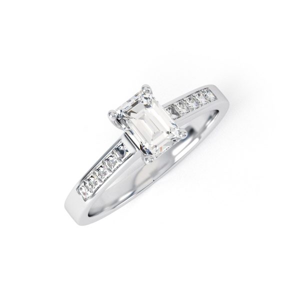 Eng - JENNA | Emerald Cut Wide Shoulder Set Diamond Ring