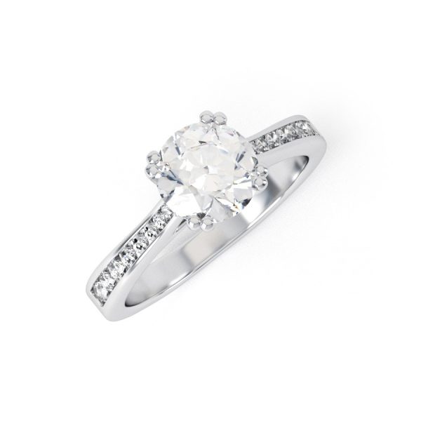 Eng - FAITH | Eight claw tapering shoulder set diamond engagement ring