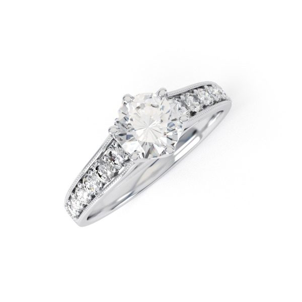 Eng - SCARLETT | Wide Channel shoulder Set Six Claw Diamond Ring