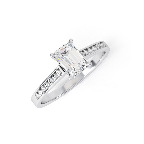 Eng - ANGEL | Slim Shoulder set Diamond Emerald cut Engagement Ring