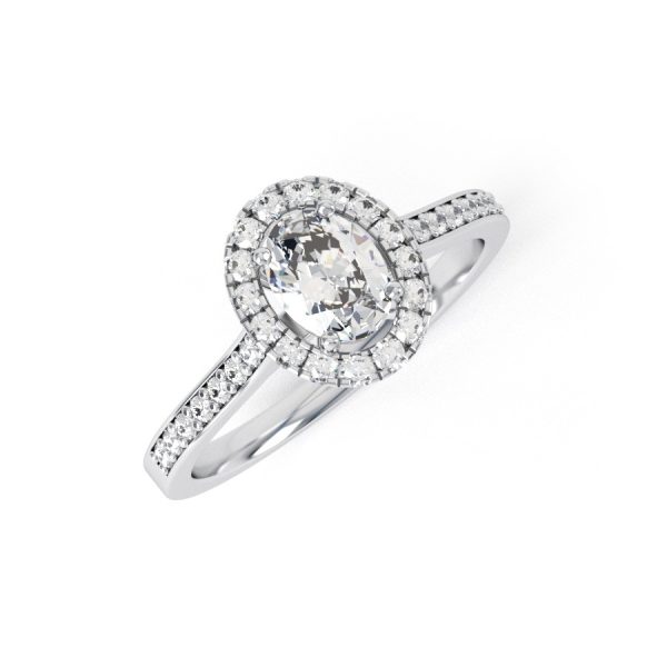 Eng - ALIIA 18ct Oval shape Halo and Channel Set shoulder diamond Engagement Ring