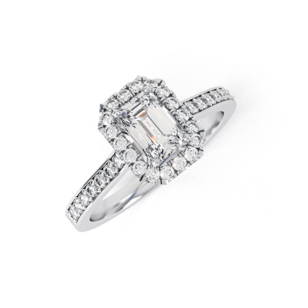 Eng - BAILIE | Emerald cut Halo with pave shoulder set Diamond Engagement Ring