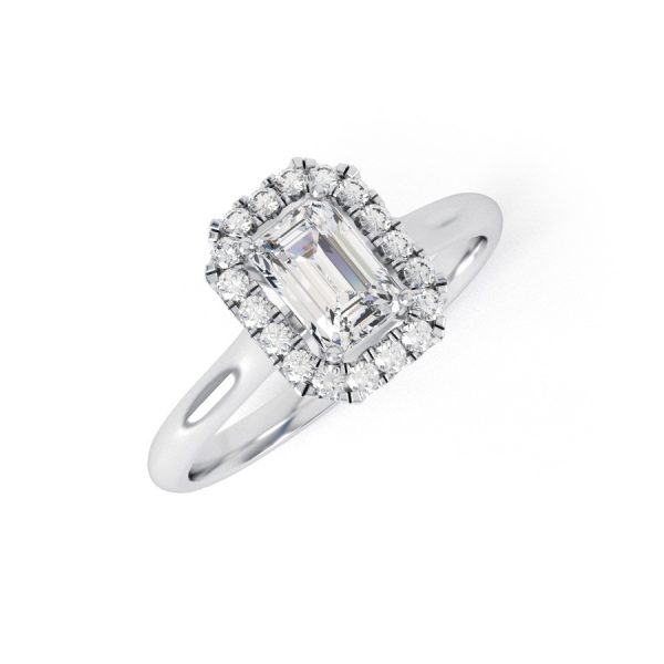 Eng - AMELIA | Elegant Halo set Emerald Cut Curved band Engagement Ring