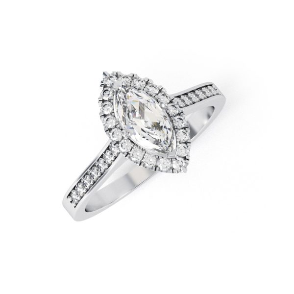 Eng - BRIE | Marquise shape Halo and shoulder channel set Engagement Ring