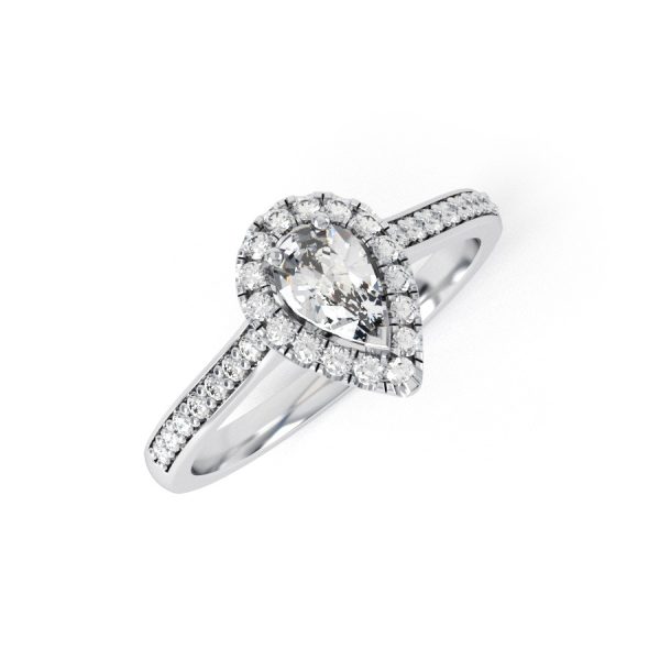 Eng - WILLOW | Pear shape Halo and pave shoulder set Engagement Ring