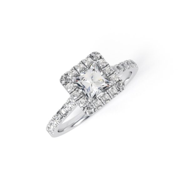 Eng - ALEXANDRA | Exclusive Princess cut Halo style shoulder Set Engagement Ring