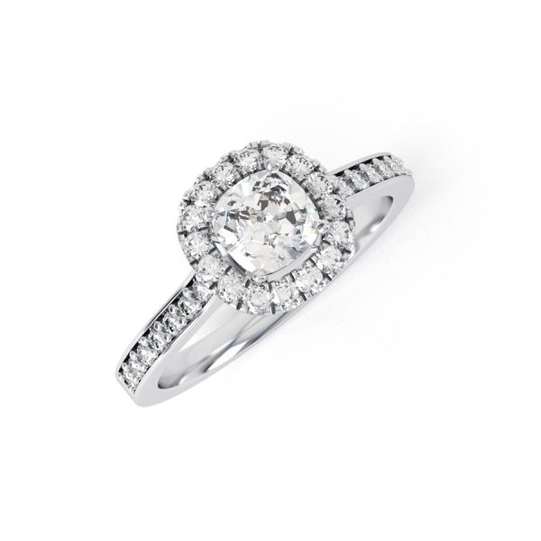 Eng - RUBY | Cushion shape halo shoulder channel set Engagement Ring