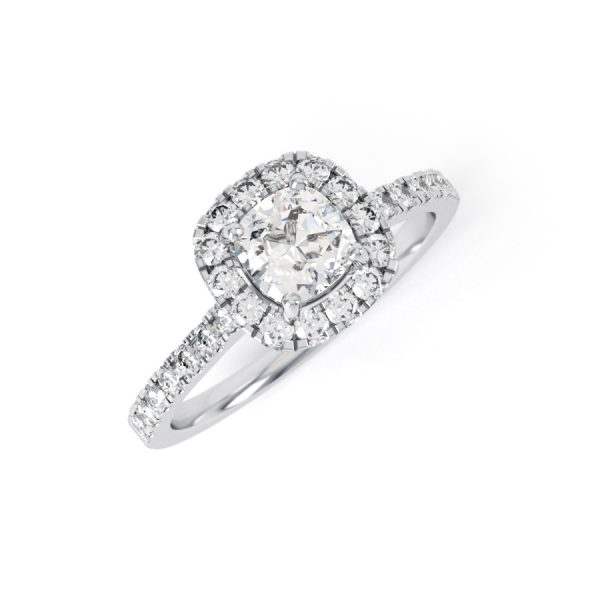 Eng - JASMINE | Cushion shape halo shoulder claw set Engagement Ring