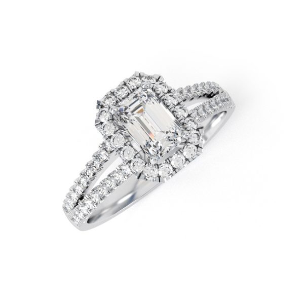 Eng - SYDNEY | Split shoulder set Emerald Cut Halo Ring