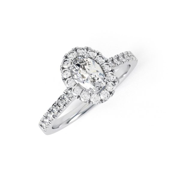 Eng - SERENITY 18ct Elegant Oval Shape Halo shoulder set Engagement Ring